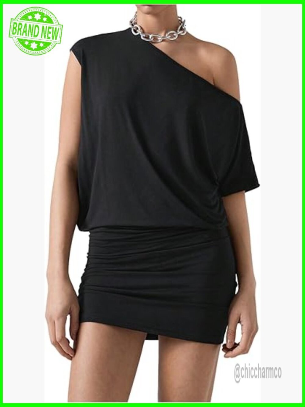 One Shoulder Ruched Mini Dress Bodycon Short Sleeve T Shirt Dress